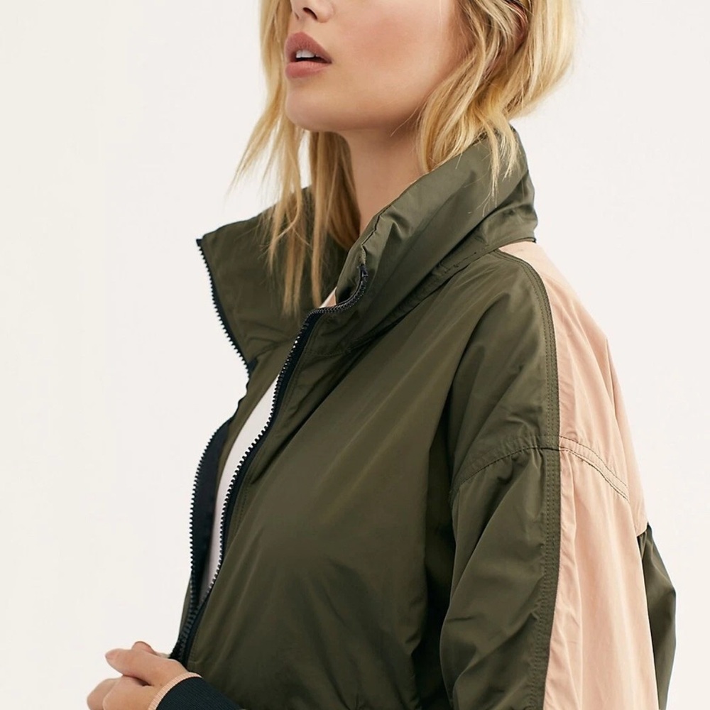 Free People Olive and cream bomber jacket